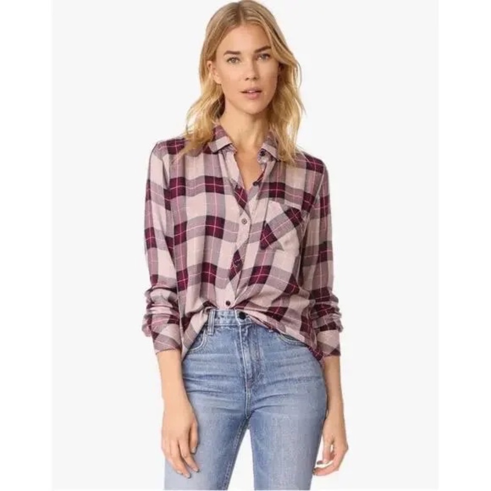 Rails Hunter Sand Navy Port Plaid Flannel Shirt L